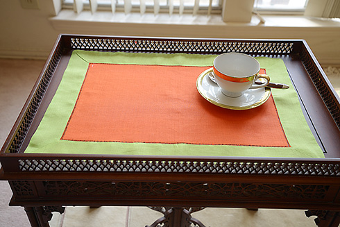 Multicolor Hemstitch Placemats 14"x20". Orange with Macaw Green